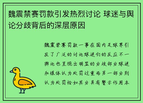 魏震禁赛罚款引发热烈讨论 球迷与舆论分歧背后的深层原因